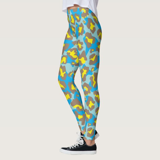Leggings Poster de animal léopard bleu et jaune (Gauche)