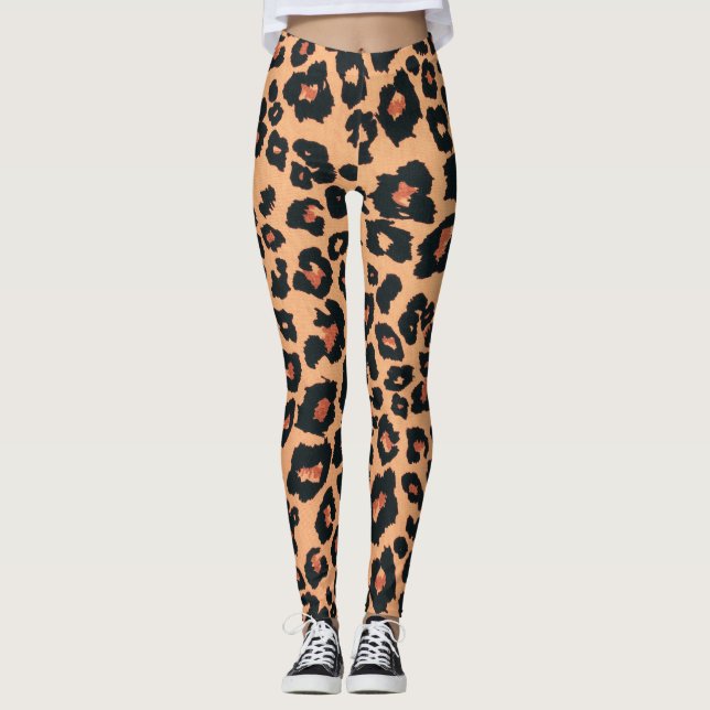 Leggings Poster de animal Léopard Brown rouge orange (Devant)