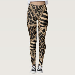 Leggings Poster de animal - Leopard et Zebra - or pastel