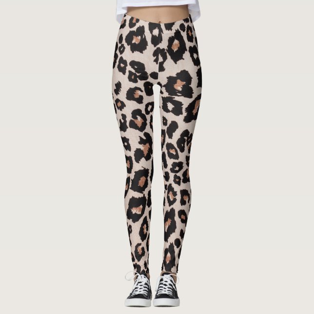 Leggings Poster de animal Léopard noir Brown gris (Devant)