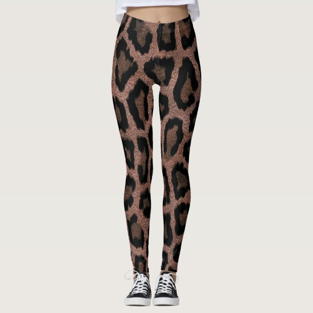 Leggings Poster de animal Léopard Noir Rouge Or Brown (Devant)