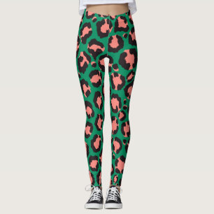 Leggings Poster de animal Léopard vert rose corail moderne