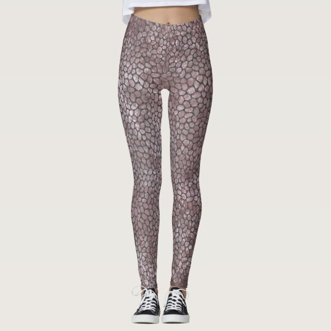Leggings Poster de animal moderne en mosaïque rose et gris (Devant)