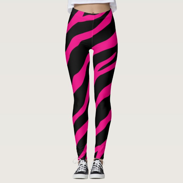 Leggings Poster de animal sauvage de rayure rose et noire (Devant)