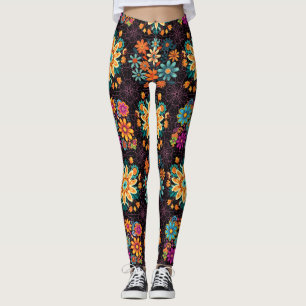 Leggings Pots à fleurs multicolores Motif - Rose Black BG