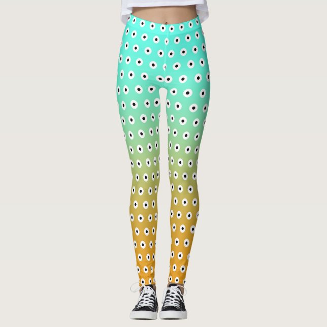 Leggings POUCE BLANC/Noir CUITE Sur Turquoise/Or (Devant)