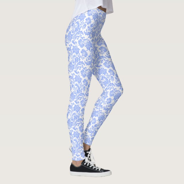 Leggings Poudre bleu et blanc Damas florales (Droite)