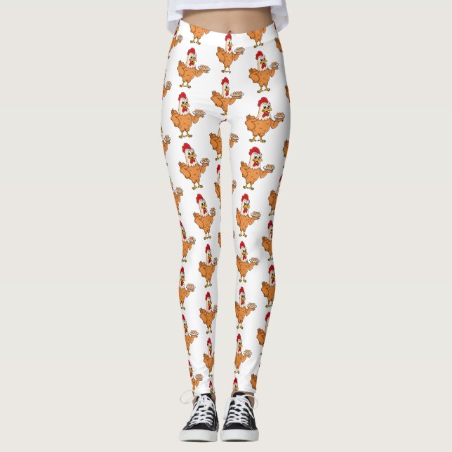 Leggings Poulet avec oeufs sur plaque de dessin animé (Devant)