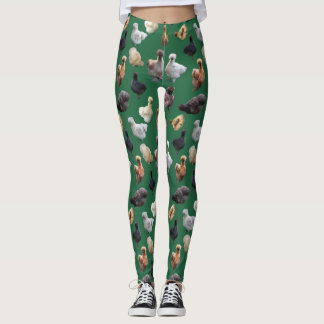 Leggings Poulet de Silkie Bantams sur vert émeraude