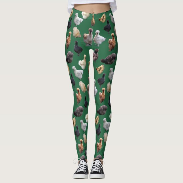 Leggings Poulet de Silkie Bantams sur vert émeraude (Devant)