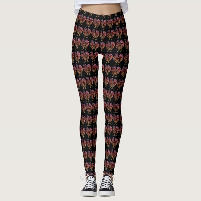 Leggings Poulet fleuri Lineart (Devant)