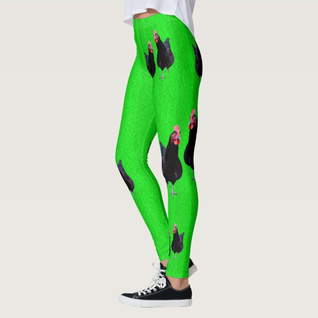 Leggings Poulet Noir Sur Vert Lime, (Gauche)