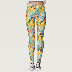 Leggings Poulets à l'aquarelle mignonne