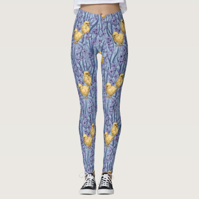 Leggings Poulets et hyacinthes bleu ciel (Devant)