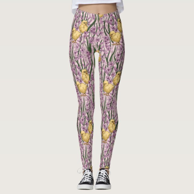 Leggings Poulets et hyacinthes roses (Devant)