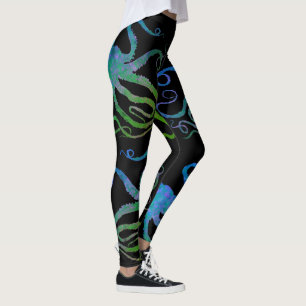 Leggings Poulpe 6 bleu/vert sur le noir - guêtres