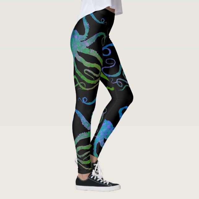 Leggings Poulpe 6 bleu/vert sur le noir - guêtres (Droite)