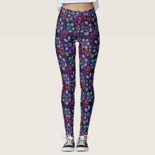 Leggings Poupée gothique Flore foncée avec boutons Imprimer