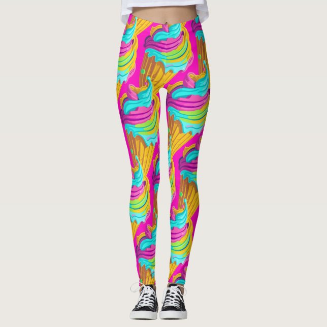 Leggings Poupée moderne Fille Hot rose Neon Motif de glace (Devant)