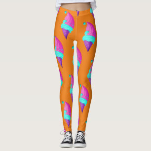 Leggings Poupée rose bleu glace Motif sur orange