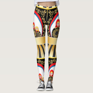 Leggings Poupées de Matryoshka avec de l'or floral