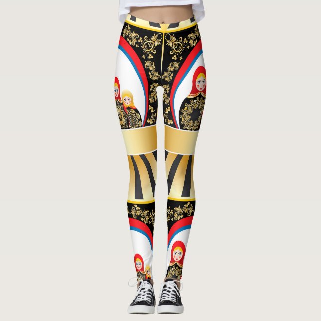 Leggings Poupées de Matryoshka avec de l'or floral (Devant)