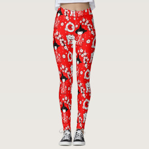 Leggings Poupées japonaises - Chats Kokeshi et Maneki Neko