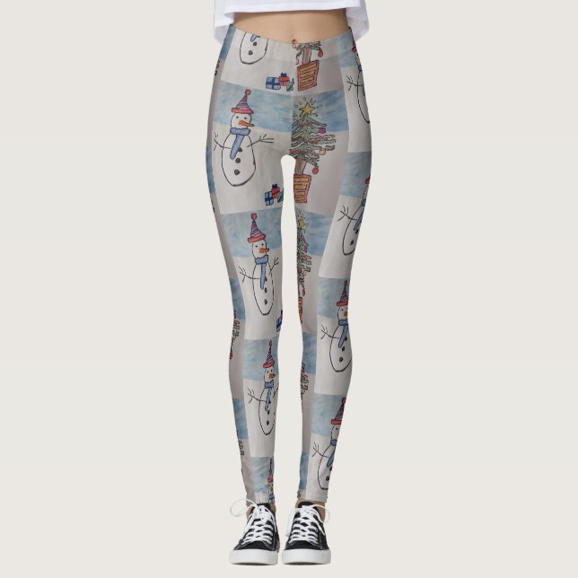 Leggings pour bonhomme de neige et arbre de Noël (Devant)
