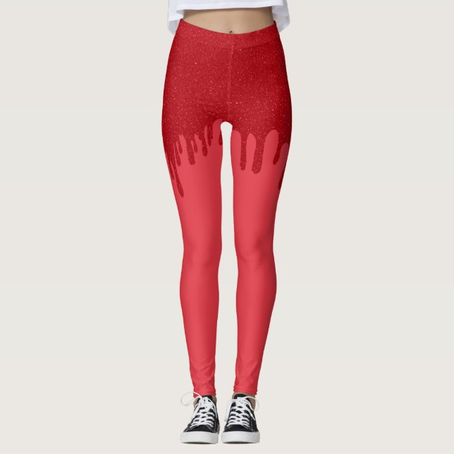 Leggings pour événement rouge tomate dégoulinant – (Devant)
