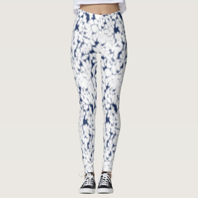 Leggings pour femmes à motif abstrait bleu blanc (Devant)