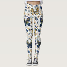 Leggings pour femmes à motif floral papillon bleu 