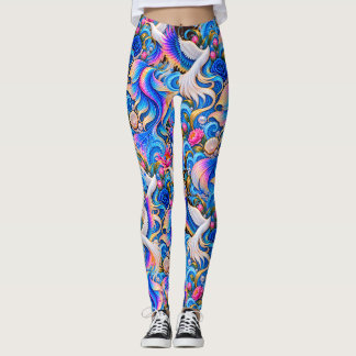 Leggings pour femmes avec art floral de la grue ja