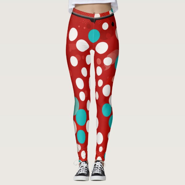 leggings pour femmes avec des points folka rouges (Devant)