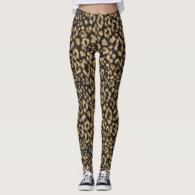 Leggings pour femmes Posters de animaux d'or/noir (Devant)
