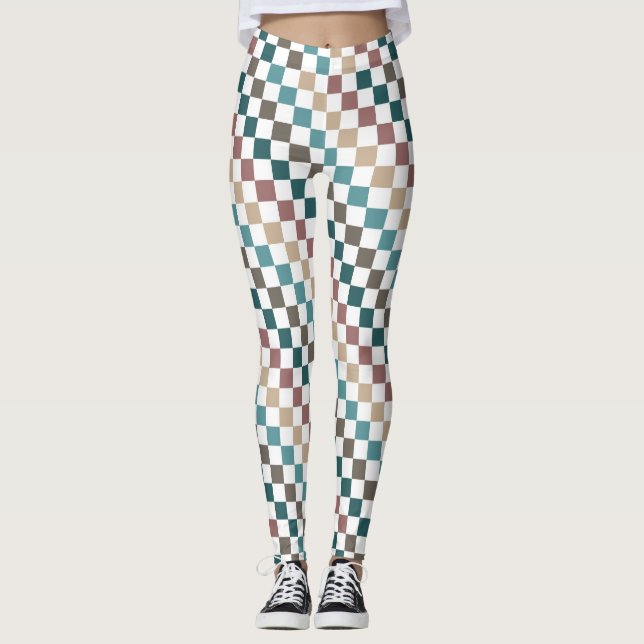 Leggings pour femmes vert/Brown Multi À damiers (Devant)