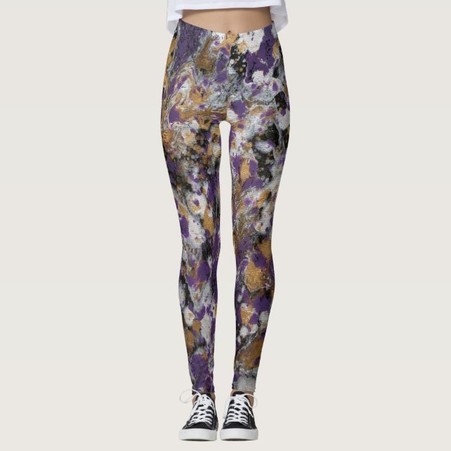 Leggings Pourpre et galaxie d'or (Devant)