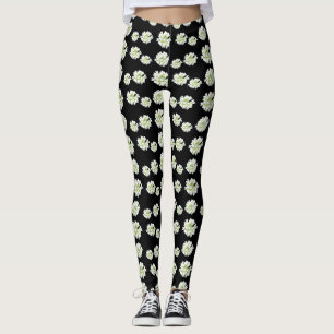 Leggings Poussière Motif Fleurs Blanches. Legage