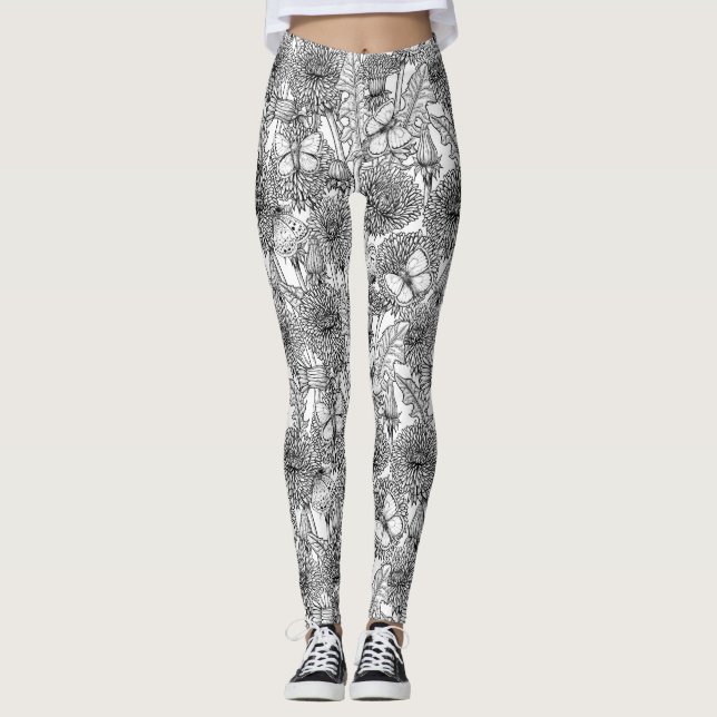 Leggings Pré Dandelion en noir et blanc (Devant)