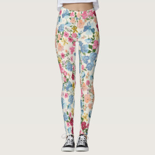 Leggings pré du milieu de l'été, motif plante en fleurs.