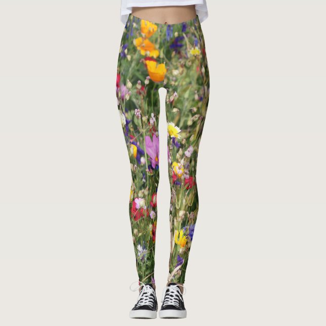 Leggings Pré fleur sauvage coloré, motif vibrant. (Devant)