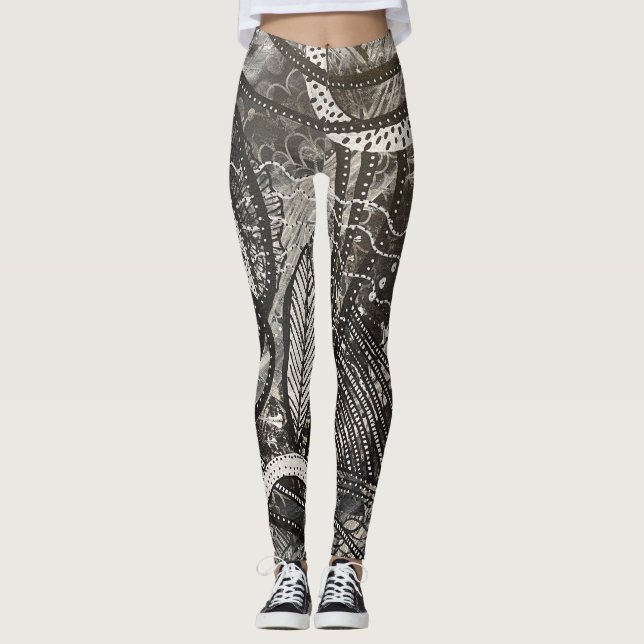 Leggings Presque partout 1 Peinture acrylique noire et blan (Devant)