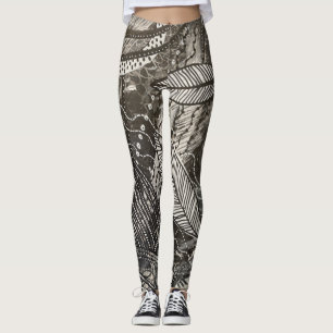 Leggings Presque partout 2 Peinture acrylique noire et blan