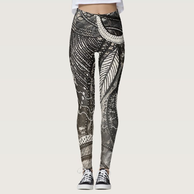 Leggings Presque partout 4 Peinture acrylique noire et blan (Devant)