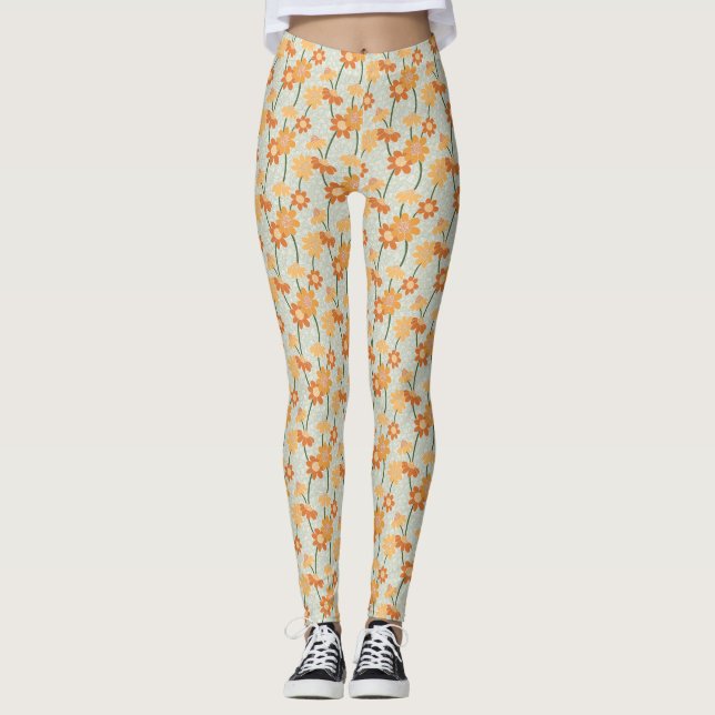 Leggings Pretty retro muted 1970 s flowers (Devant)