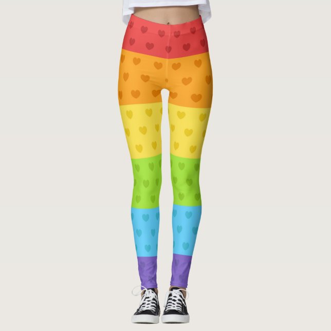 Leggings Pride LGBT Coeurs couleur arc-en-ciel (Devant)