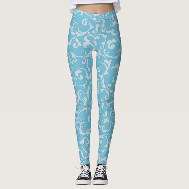Leggings Princess Blue Elegant Royal Damask Swirl (Devant)