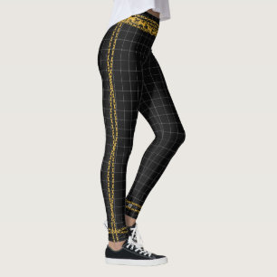 Leggings Princesse Chaîne d'or noir Grille blanche Tartan P
