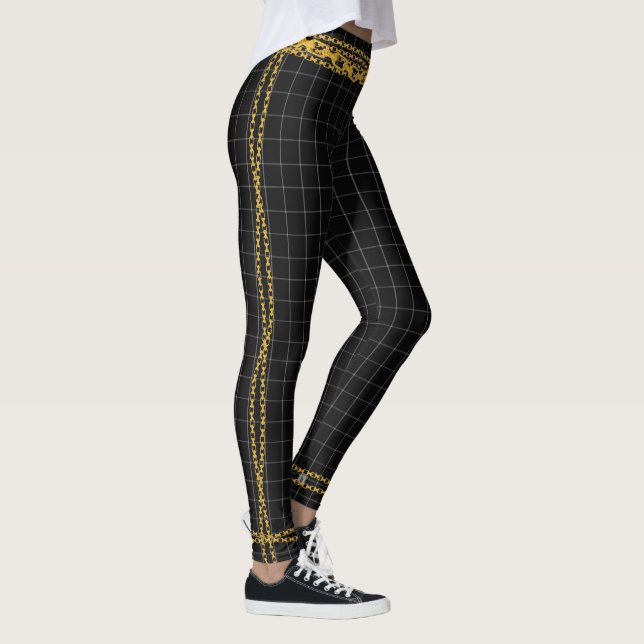 Leggings Princesse Chaîne d'or noir Grille blanche Tartan P (Droite)