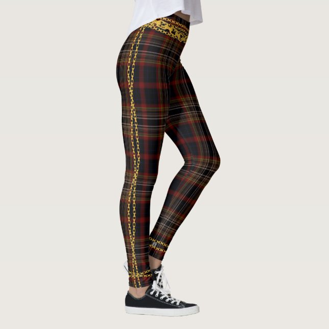 Leggings Princesse Chaîne d'or Noir Rouge Plaqué Tartan (Droite)