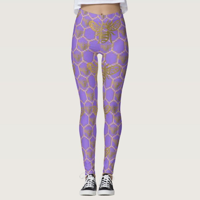 Leggings Princesse de l'huile de CBD abeille dorée violette (Devant)